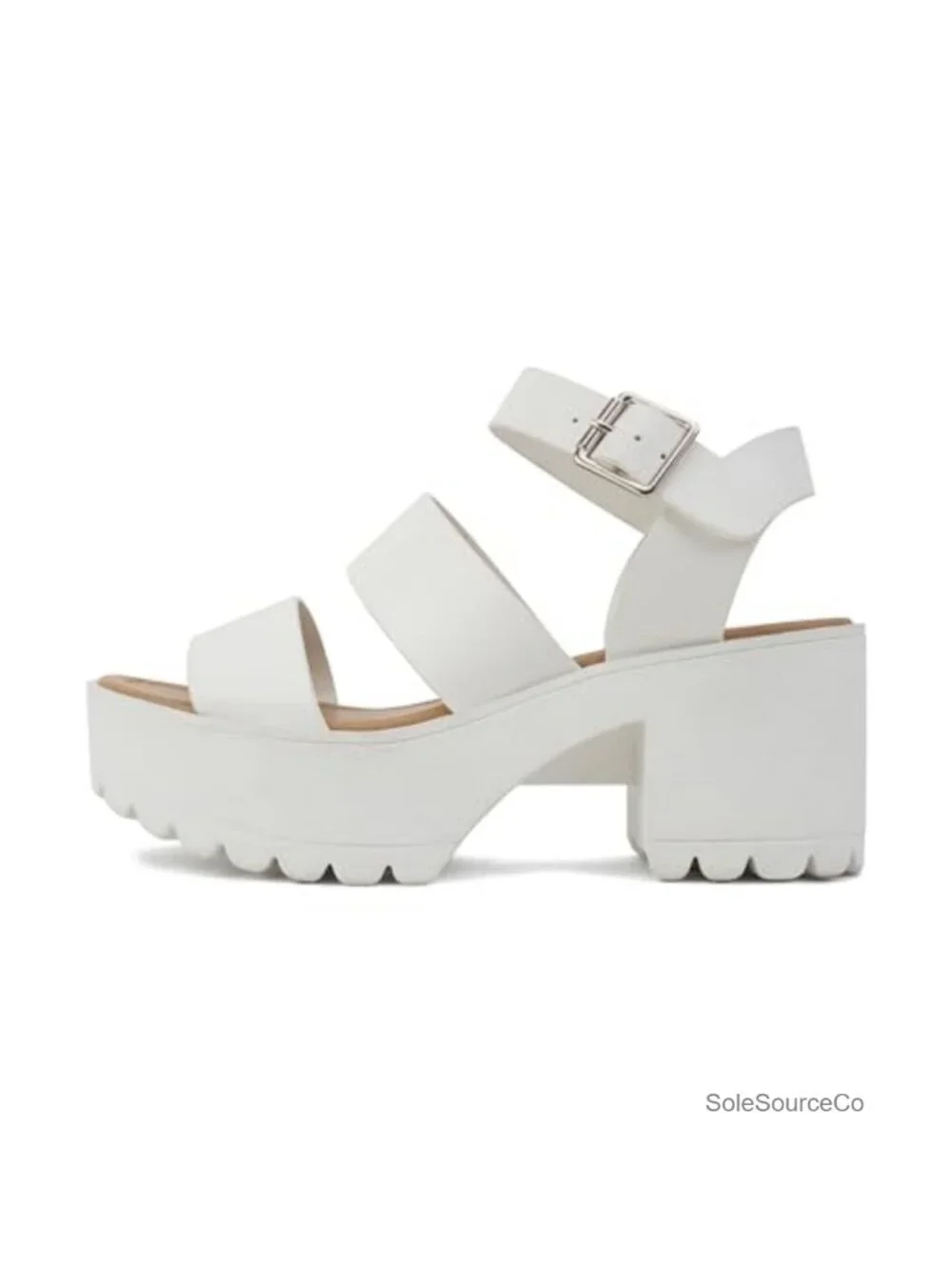 Open Toe Two Bands Lug Sole Fashion Block Heel Sandals with Adjustable Ankle
